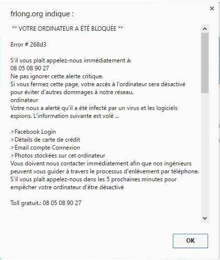 Ce message d'alerte s'affichait sur les écrans des utilisateurs en plus d'une page d'erreur du système Windows.