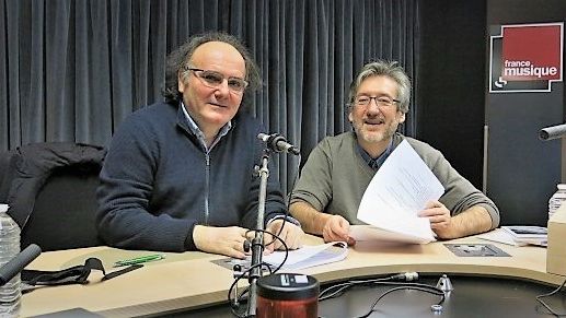 France Musique, studio 131... Le compositeur José Manuel López López & Arnaud Merlin, producteur de l'émission (g. à d.) ©Radio France - Annick Haumier