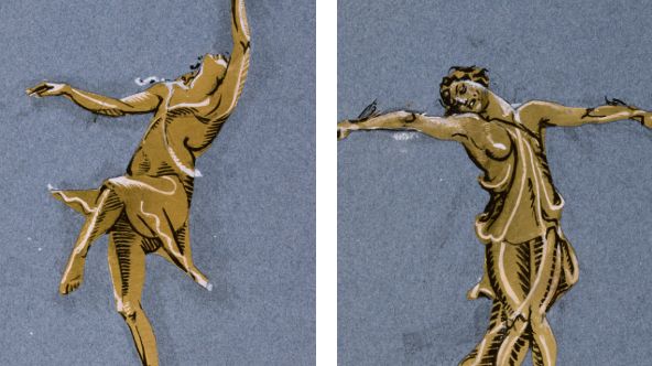 Jules Grandjouan, Isadora Duncan. Aujourd’hui (détail), 1937; Jules Grandjouan, Isadora Duncan. Début de la Bacchanale (détail), 1937