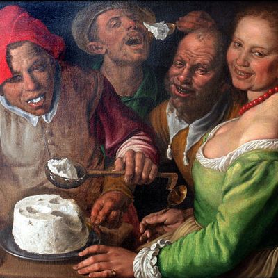 "Les Mangeurs de ricotta" de Vincenzo Campi réalisé vers 1580, peinture à l'huile conservée au musée des Beaux-Arts de Lyon