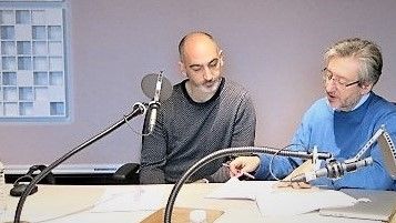 France Musique, studio 761... Le compositeur Colin Roche & Le producteur Arnaud Merlin (g.à d.) ©Radio France - Annick Haumier
