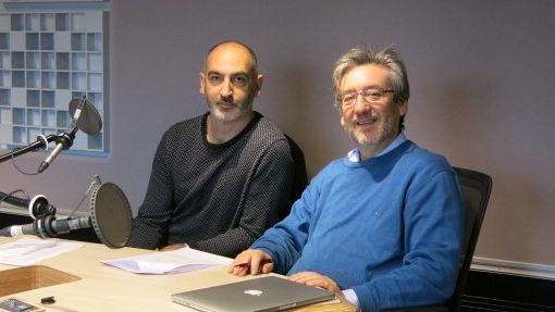 France Musique, studio 761... Le compositeur Colin Roche & Le producteur Arnaud Merlin (g.à d.)