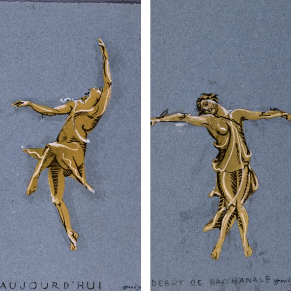 Jules Grandjouan, Isadora Duncan. Aujourd’hui (détail), 1937; Jules Grandjouan, Isadora Duncan. Début de la Bacchanale (détail), 1937