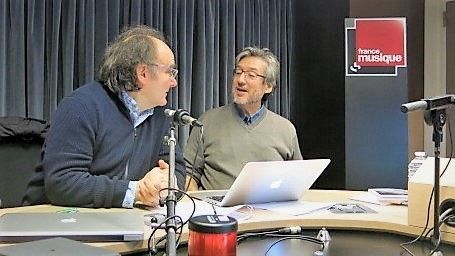France Musique, studio 131... Le compositeur José Manuel López López & Arnaud Merlin, producteur de l'émission (g. à d.)