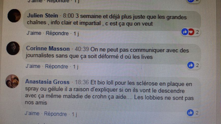 Les commentaires que l'on peut lire sous le live Facebook de Gabin