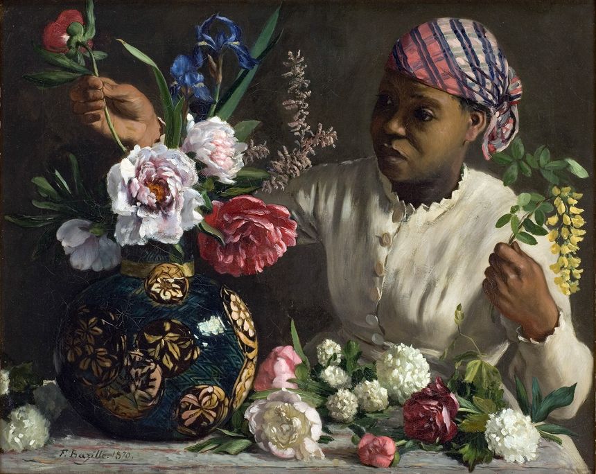 En 1870, Frédéric Bazille peint une Jeune femme aux pivoines (Musée Fabre à Montpellier)