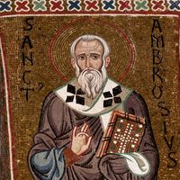 Mosaïque représentant Saint Ambroise dans la Chapelle Palatine du Palais des Normands à Palerme