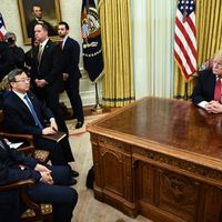 Le président américain Donald Trump rencontre le premier ministre chinois Liu He à la Maison Blanche le 31 janvier 2019, Washington DC.