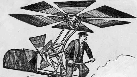 image non datée du vélocipède aérien, invention e Mr. Delprat, dans les années 1900. ©AFP - afp