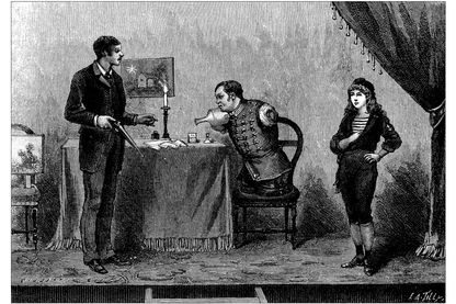 Antique illustration of man without arms and legs Antique illustration of man without arms and legs