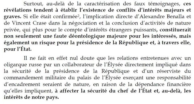 Extrait du rapport de la commission d'enquête sénatoriale sur l'affaire Benalla.