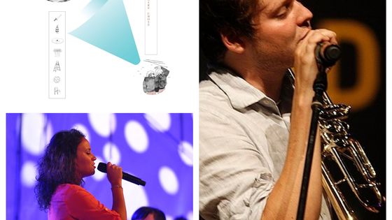 à gauche : "Victoire chose" par Tsirihaka Harrivel & Vimala Pons (© TEENAGE MENOPAUSE, MURAILLES MUSIC, VICTOIRE CHOSE 2019) et Mayra Andrade (© Rs-foto, libre de droits). à droite : Zach Condon du groupe Beirut (© Flickr, libre de droits)