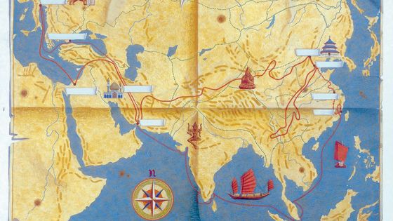 L'itinéraire du voyage à travers l'Asie centrale de Marco Polo relaté dans "Le Devisement du monde" (1298) ©Getty - DEA PICTURE LIBRARY/De Agostini