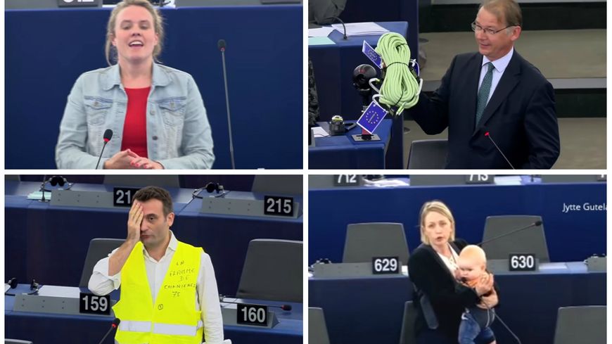 De gauche à droite, Terry Reintke (eurodéputée allemande verte écologiste), Philippe Lamberts (eurodéputé belge écologiste), Florian Philippot (eurodéputé français Les Patriotes), Jytte Guteland (eurodéputée suédoise du parti social-démocrate)