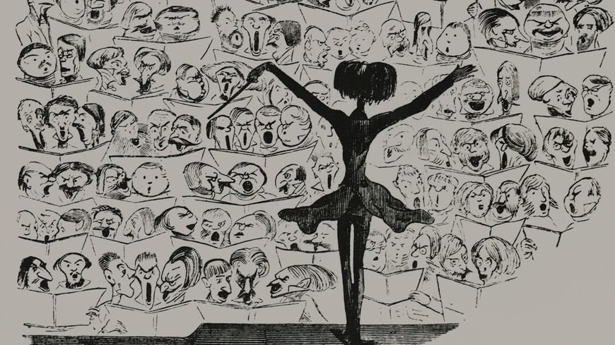 Hector Berlioz dirigeant un concert au Jardin d'Hiver en 1850, caricature de Paul Gustave Doré