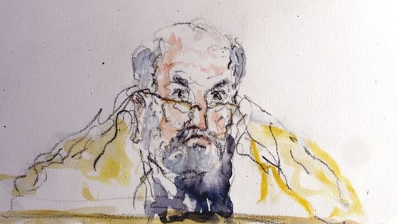 croquis d'audience de Licio Gelli, ancien grand maître de l'ex-loge P2, le 07 octobre à Aix-en-Provence, devant la chambre d'accusation de la Cour d'appel qui a statué en faveur de son extradition vers l'Italie. ©AFP - DAVID WASSERMAN
