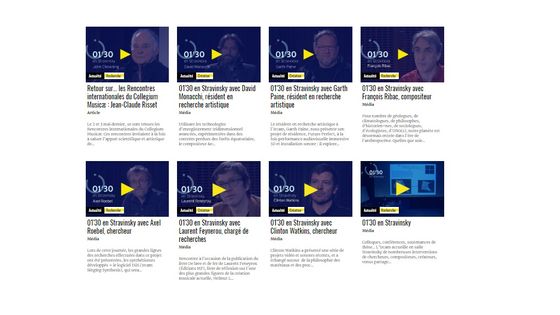01'30 en Stravinsky : 1 minute 30, en vidéo, pour découvrir les projets de ceux qui contribuent à la vie scientifique et créative de l'Ircam, de passage en salle Stravinsky pour une conférence