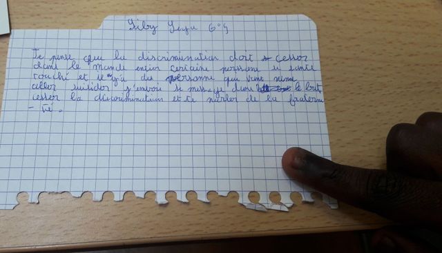 La lettre de Siby Sega pour la carte de la fraternité