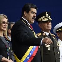 Vladimir Padrino, le ministre vénézuélien de la Défense, aux côtés de Nicolas Maduro lors de la cérémonie d'investiture pour le second mandat présidentiel de ce dernier le 10 janvier 2019