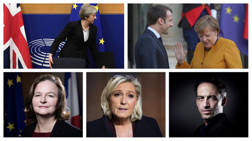 Theresa May / Emmanuel Macron & Angela Merkel /// Nathalie Loiseau / Marine Le Pen / Raphaël Glucksmann