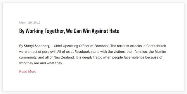 Le message diffusé par Sheryl Sandberg pour Facebook.