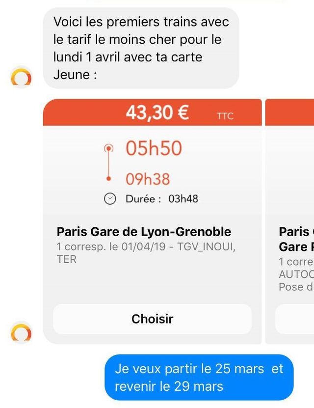 Voici l'un des écrans de la conversation.