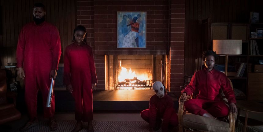 Winston Duke, Shahadi Wright Joseph, Evan Alex et Lupita Nyong'o, sur le tournage de "Us" de Jordan Peele