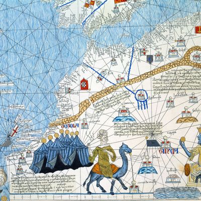 Fondé par le légendaire Soundiata Keita, l'empire du Manden (détail de l'Atlas catalan, réalisé par Abraham Cresques vers 1375 et offert à Charles V par le roi d'Aragon)