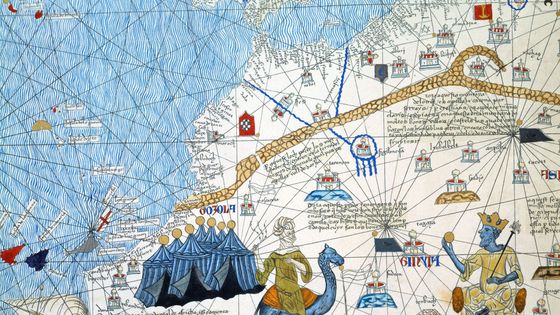 Fondé par le légendaire Soundiata Keita, l'empire du Manden (détail de l'Atlas catalan, réalisé par Abraham Cresques vers 1375 et offert à Charles V par le roi d'Aragon) ©Getty - Royal Geographical Society