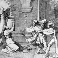 Peter Cornelius, illustration de la scène du donjon dans le Faust de Goethe (Faust, Mephisto et Gretchen)