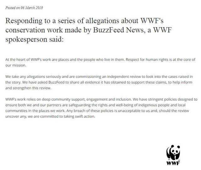 Capture d'écran du communiqué de presse WWF