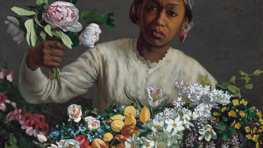 Femme aux pivoines, 1870; Initialement intitulé Négresse aux pivoines Huile sur toile, 60 × 75 cm