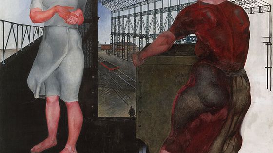 La Construction de nouvelles usines, Alexandre Deïneka (1926) Huile sur toile 212 x 201 cm Moscou, Galerie nationale Tretyakov - Adagp, Paris, 2019 / photo Collection de la Galerie nationale Trétiakov, Moscou