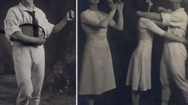 Vaslav Nijinsky, Tamara Karsavina et Ludmilla Schollar en tenue de scène pour « Jeux » (1913) / photographie de Charles Gerschel (1871-1948) © BnF / Gallica