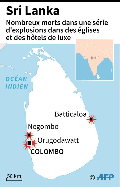 Sept explosions ont visé des hôtels et églises du Sri Lanka. La huitième se serait produite lors d'une opération pour interpeller des suspects.