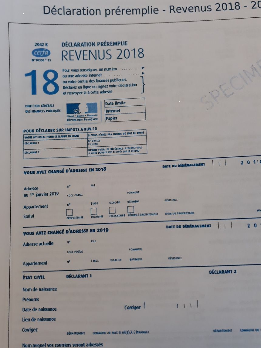 Déclaration revenus 2018