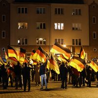 Une manifestation de Alternative pour l'Allemagne (AfD) le 12 décembre 2018 à Rostock (Mecklembourg-Poméranie-Occidentale, Allemagne)