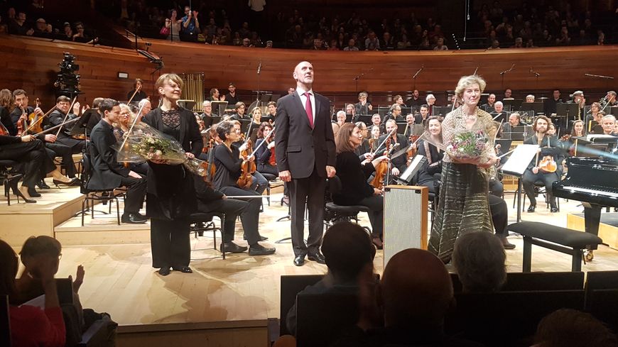 Susanna Mälkki, Roger Muraro et Cynthia Millar - fin du concert vendredi 29 mars 2019 - Auditorium de Radio France