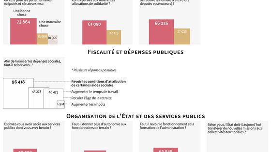 Bilan des questions à choix limité posées aux contributeurs du site granddebat.fr ©AFP - Sabrina BLANCHARD, Jules BONNARD