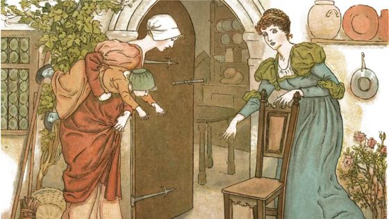 Deux femmes et un enfant terrifiés par les rats, illustration extraite du conte “The Pied Piper of Hamelin” de Robert Browning, illustration de Kate Greenaway, 1888 ©Getty - Kate Greenaway