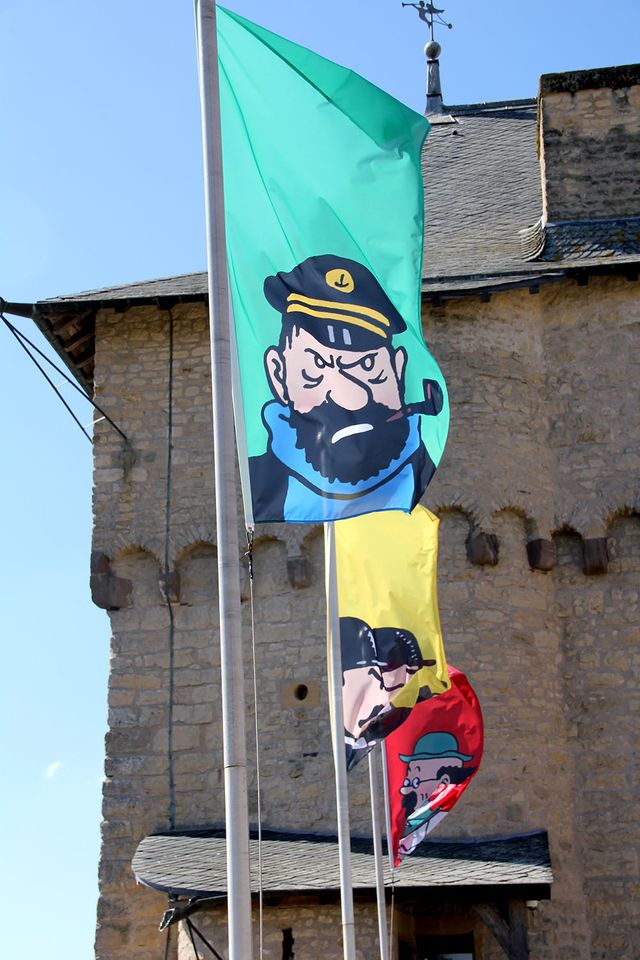 Depuis le chemin de ronde du Château de Malbrouck en Moselle, pendant l'exposition "Hergé, une vie, une oeuvre"