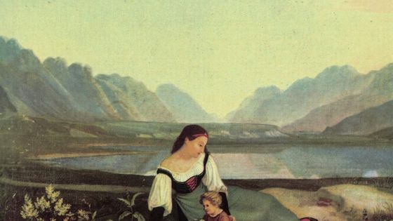 Adrian Ludwig Richter, Fille sur le pré, vallée de l’Inn (Mädchen auf der Wiese: Inntal bei Hall)