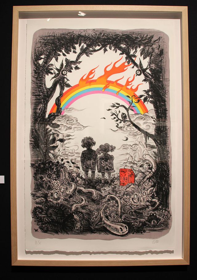 Lithographie de Winschluss dans l'exposition Empreinte graphiques, le 9e art en estampe au PULP festival en avril 2019