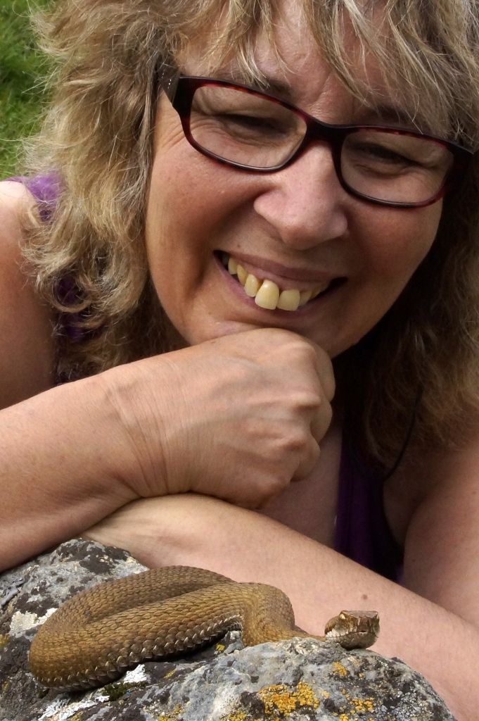 Françoise Serre-Collet en compagnie d'une vipère concolore