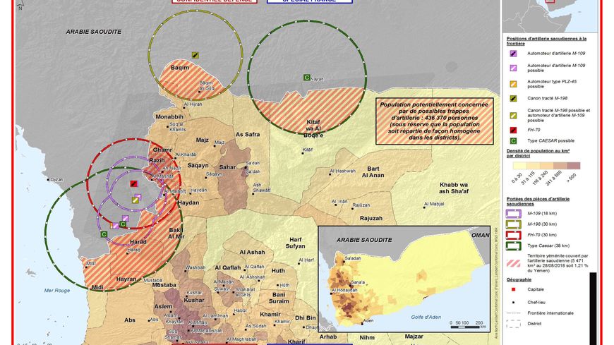 Extrait du document "confidentiel Défense" présentant la "population potentiellement concernée par de possibles frappes d’artillerie", soit "436 370 personnes".