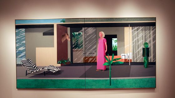 La peinture de David Hockney "Beverly Hills Housewife" (Collection de Betty Freeman à Christie le 3 avril 2009 à New York). ©AFP - Mario TAMA / Getty Images North America.