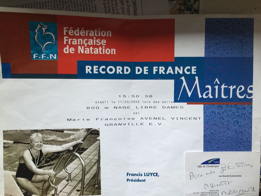 Record de France des Maîtres de Marie-Françoise en 800 mètres nage libre dames