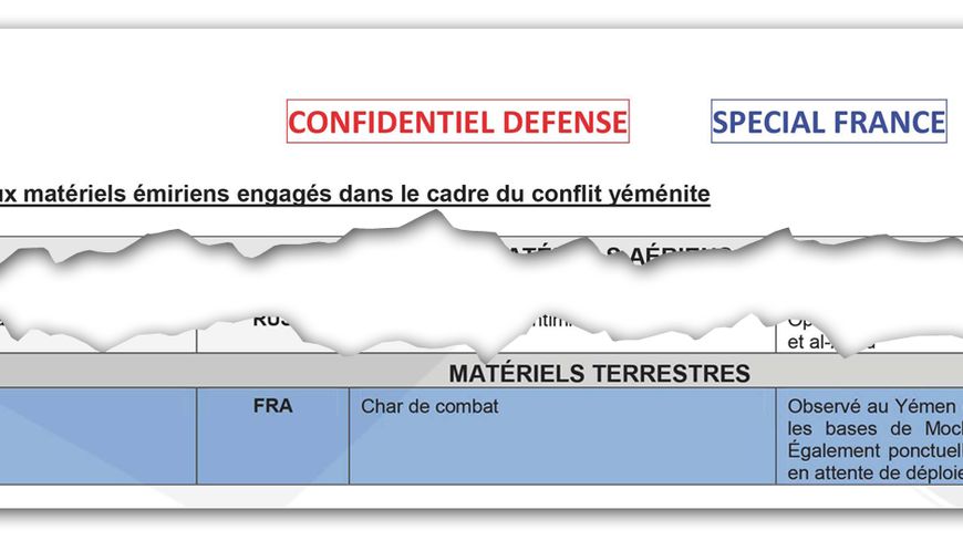 Selon la note "confidentiel Défense", les chars Leclerc ont pu être observés "au Yémen et déployé en position défensive", ou pour certains "en attente de déploiement au Yémen".