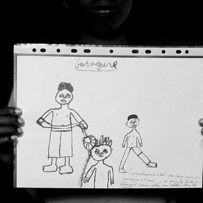 Dessin d'un jeune rescapé du génocide rwandais, Gassagure, âgé de 13 ans en 1998