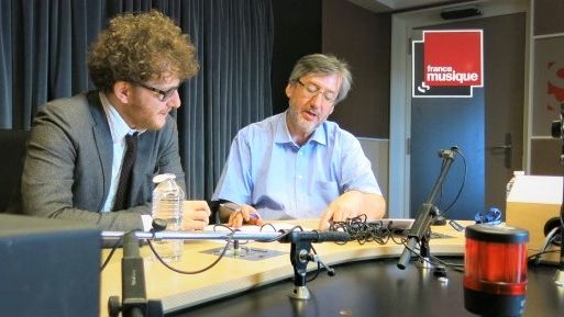 France Musique, studio 131... Le compositeur Jules Matton & Arnaud Merlin, producteur de l'émission (g. à d.) - Annick Haumier